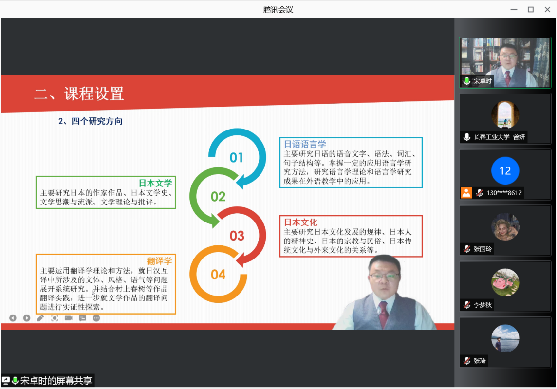 图五：宋卓时老师为白城师范公司的师生们介绍公司日语系硕士培养研究方向